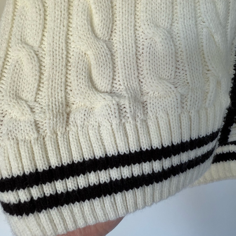 Anthropologie Maeve off white Cable Knit Vest with Black Trim - Picture 2 of 3
